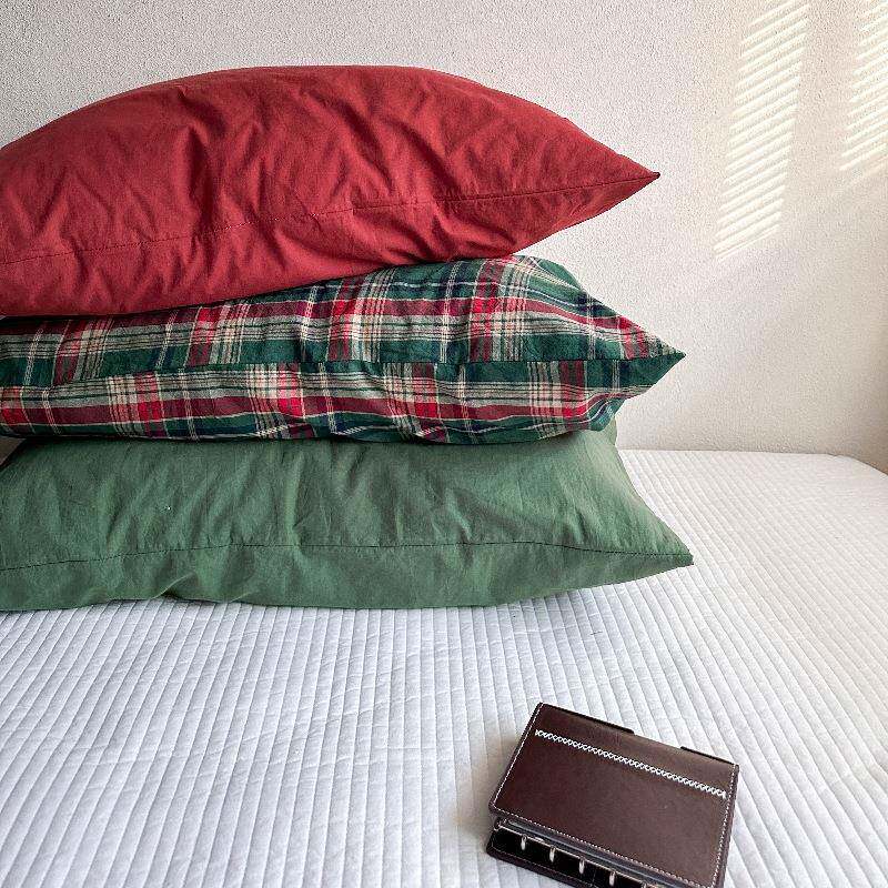 ins风单品纯棉枕套格子纯色搭配信封式枕头套48*74单件枕芯内胆套