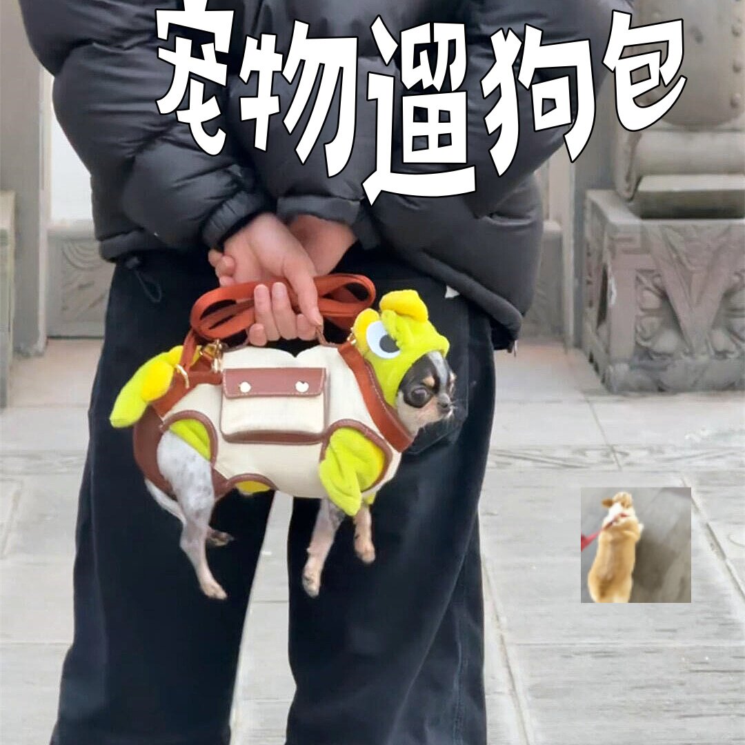 小型犬背心式牵引绳户外横向遛狗包外出便携宠物斜跨手提单肩背包