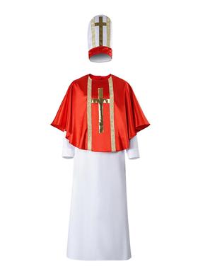 万圣节传教士服装cos服牧师长袍红色披风套装中世纪舞台表演服c服