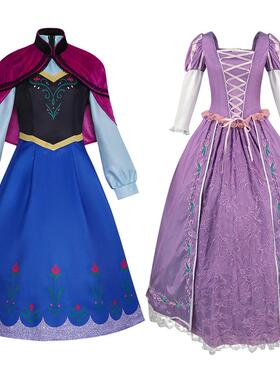 万圣节乐佩公主紫色长裙cos服雪奇缘安娜连衣裙cosplay舞台演出服