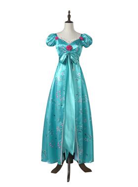 万圣节服装cosplay魔法奇缘吉塞尔同人蓝色红花缎面公主裙长裙