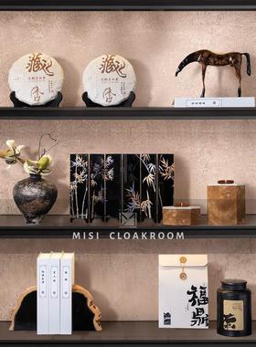 样板间茶室摆件售楼部展厅书柜软装饰品组合中式客厅酒柜茶桌摆设