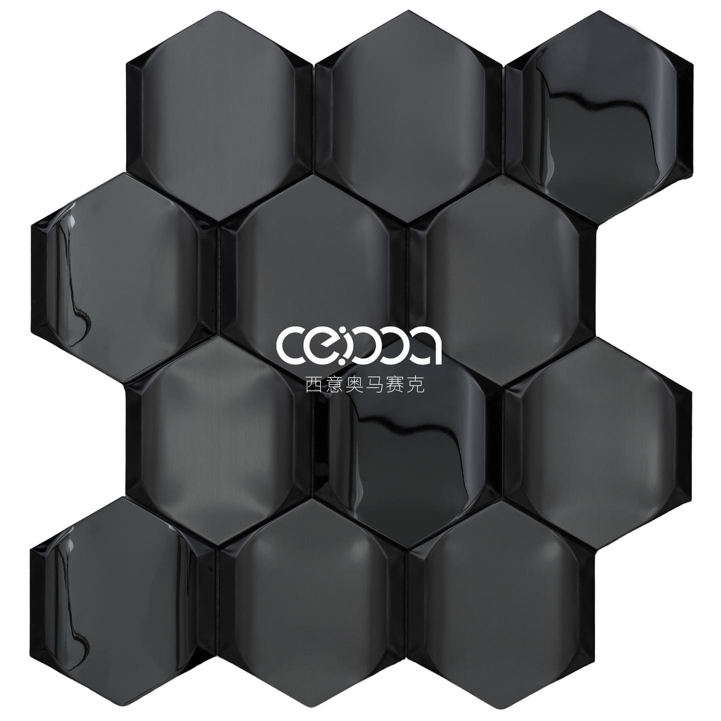 3D立体六角金属马赛克磁砖酒店饭厅背景墙六边形不锈钢网红艺术砖