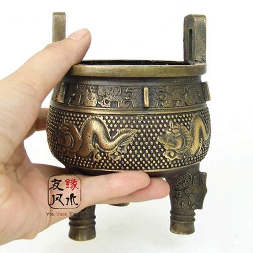 黄铜克鼎摆件铜鼎招财三足铜办公室客厅装饰品家用铜鼎香炉大小号