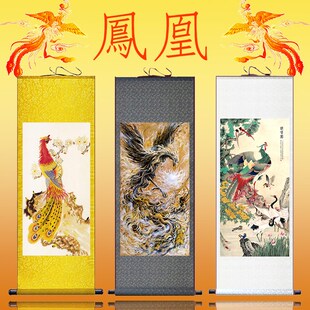 速发背鸟装 饰画国画龙凤呈祥图百凰朝凤图玄关客厅沙发凤景墙挂画
