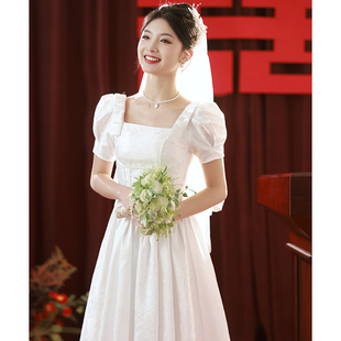 速发轻色晚礼服白奢小众高端订婚连衣裙穿证登记平时可领法式方领