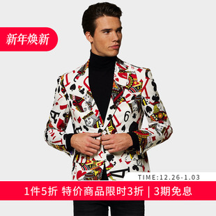 OPPOSUITS西服痞帅西装 外套男主播扑克印花上衣趣味外套oppo西装