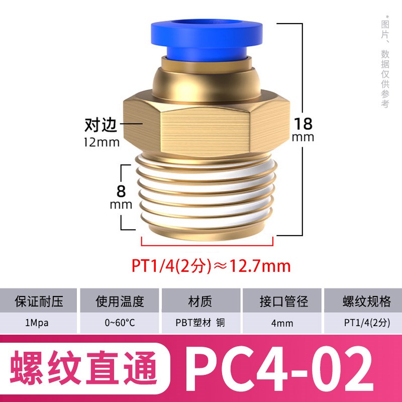 气管快速接头气动快插螺纹直通公制外丝气嘴气缸配件PC4/6/8-M5/2