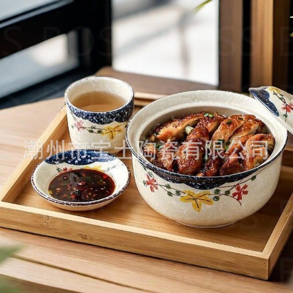 釉下彩工艺陶瓷拉面碗创意一人食餐具碗杯碟套装带托盘带盖餐厅用
