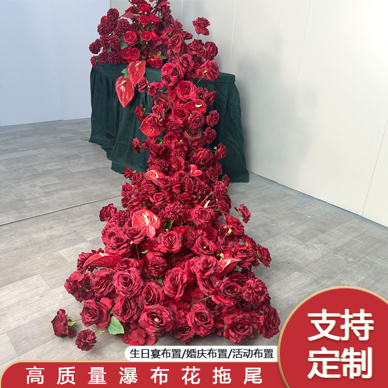 网红瀑布桌花婚礼玫瑰花酒店订婚布置床头假花生日派对长条花雏菊