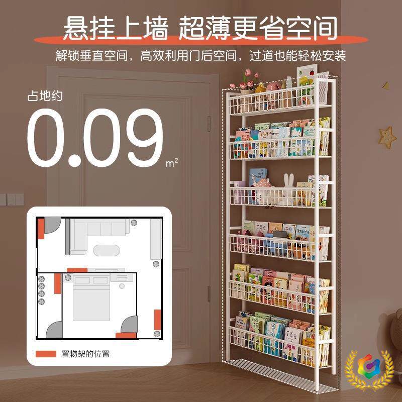 ?铁艺门后书架壁挂落地置物架儿童简易收纳柜书柜墙上多层窄柜