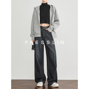 复古直筒拖地裤 FAESSLIN 女2025春秋新款 高腰阔腿牛仔裤 100%棉