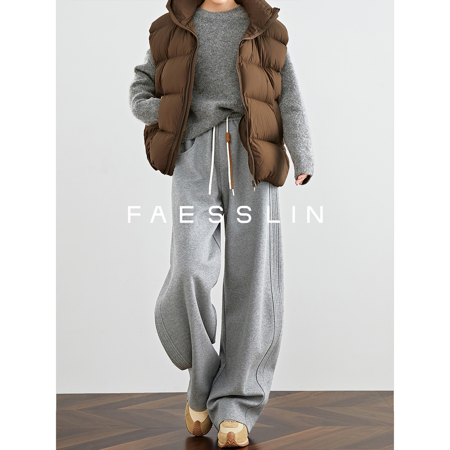 加绒加厚宽松阔腿卫裤女