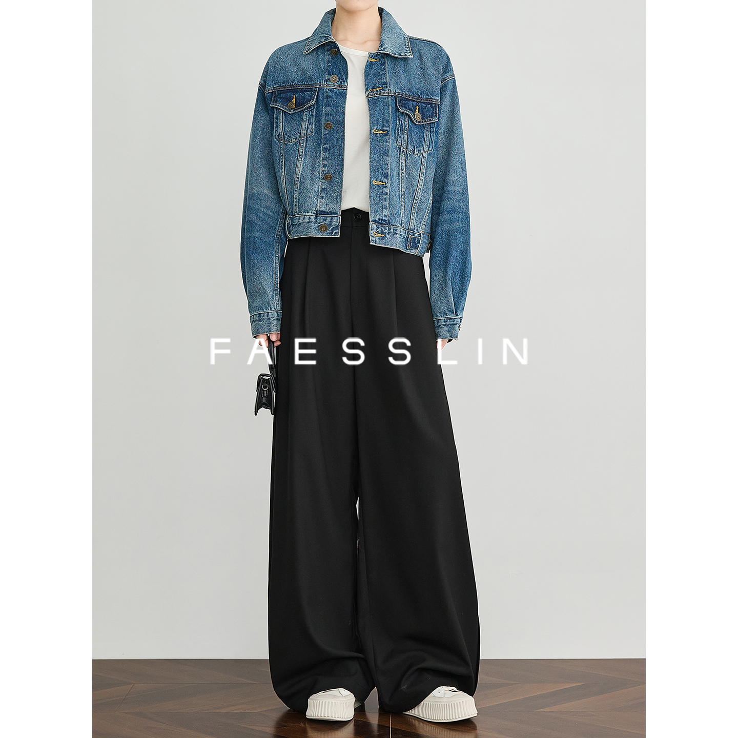 FAESSLIN黑色阔腿裤高腰垂感