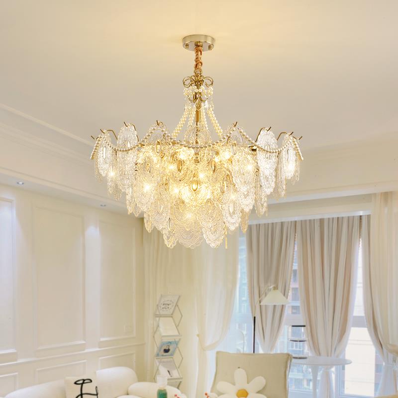 法式吊灯客厅灯轻奢珍珠宫廷水晶玻璃大厅主灯主卧室中山复古灯具