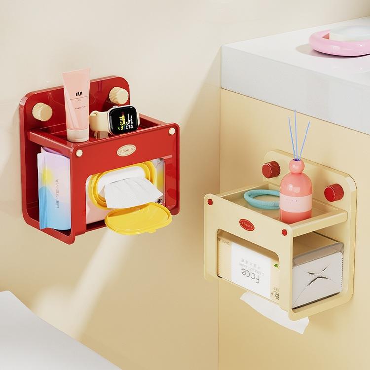 卫生间吸盘纸巾盒免打孔卷纸架厕所洗脸巾置物架多巴胺厕纸盒壁挂