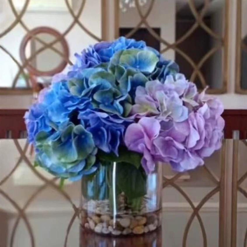 北欧现代高档蓝紫渐变仿真绣球花餐桌摆件套