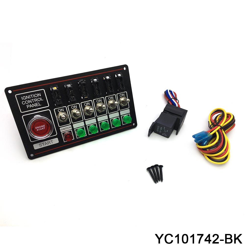 汽车点火发动机启动6档带灯带保险丝开关面板赛车摇臂式开关面板