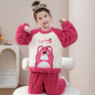 女童睡衣秋冬季2024新款珊瑚绒加绒儿童女孩法兰绒大童春秋家居服