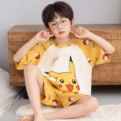 儿童睡衣男童夏季纯棉短袖新款套装男孩中大童家居服薄款皮卡丘