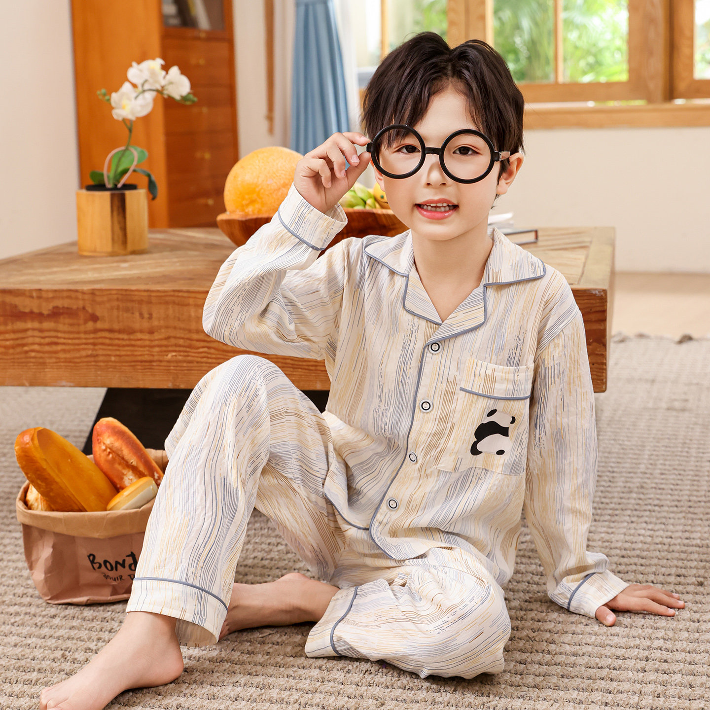 男童睡衣云朵棉春秋季长袖薄款秋装儿童洋气大童小男孩新款家居服