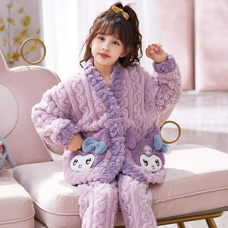 女童法兰绒保暖睡衣库洛米冬加厚