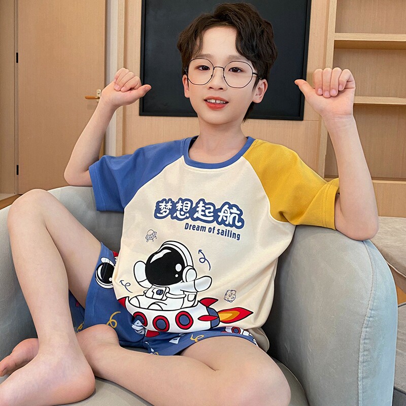 儿童睡衣男孩夏天薄款纯棉短袖中小童夏季男宝宝男童家居服宇航员