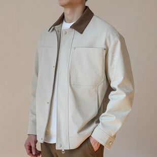 春秋新款复古工装美式巴恩风翻领外套男士休闲行政夹克