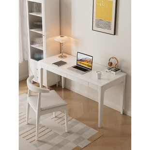 白色实木书桌宽60CM简约家用学生写字桌卧室长条办公现代电脑桌