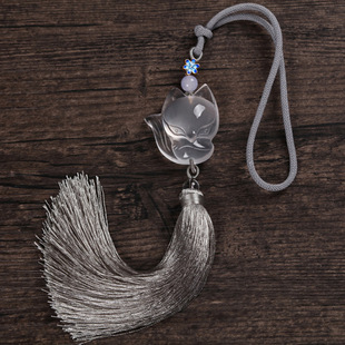 厂家批发白水晶狐狸女士汽车挂件高档创意新款可爱车用挂饰