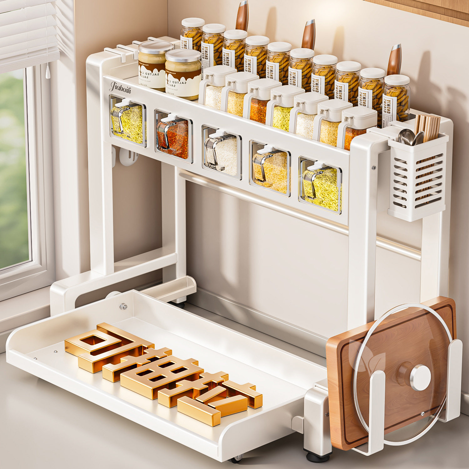 新款厨房调料架置物架双层台面多功能调味料放油瓶盐酱醋收纳架子