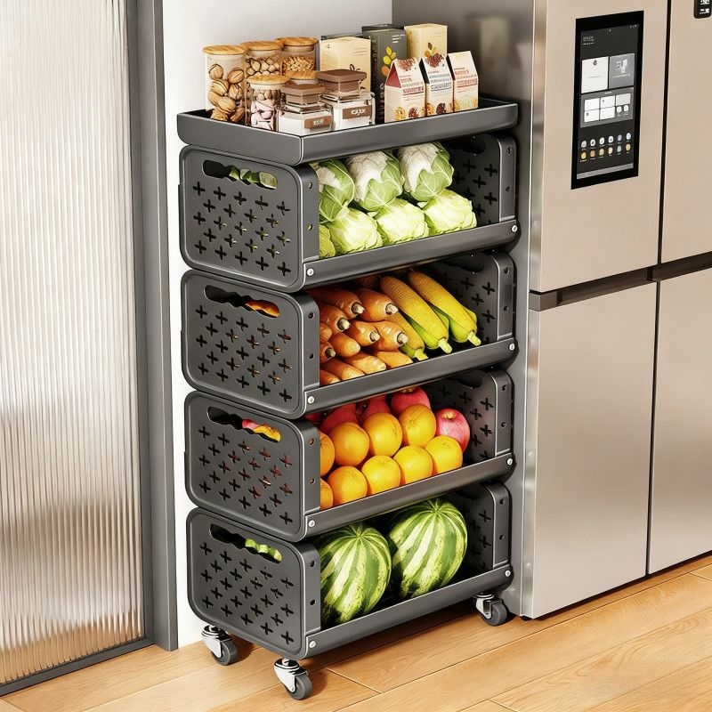 厨房置物架加厚落地果蔬小推车