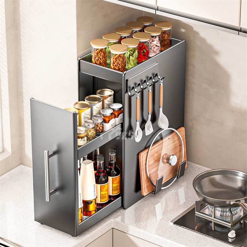 厨房置物架调料收纳调味品多功能台面窄边家用抽拉式多层收纳柜