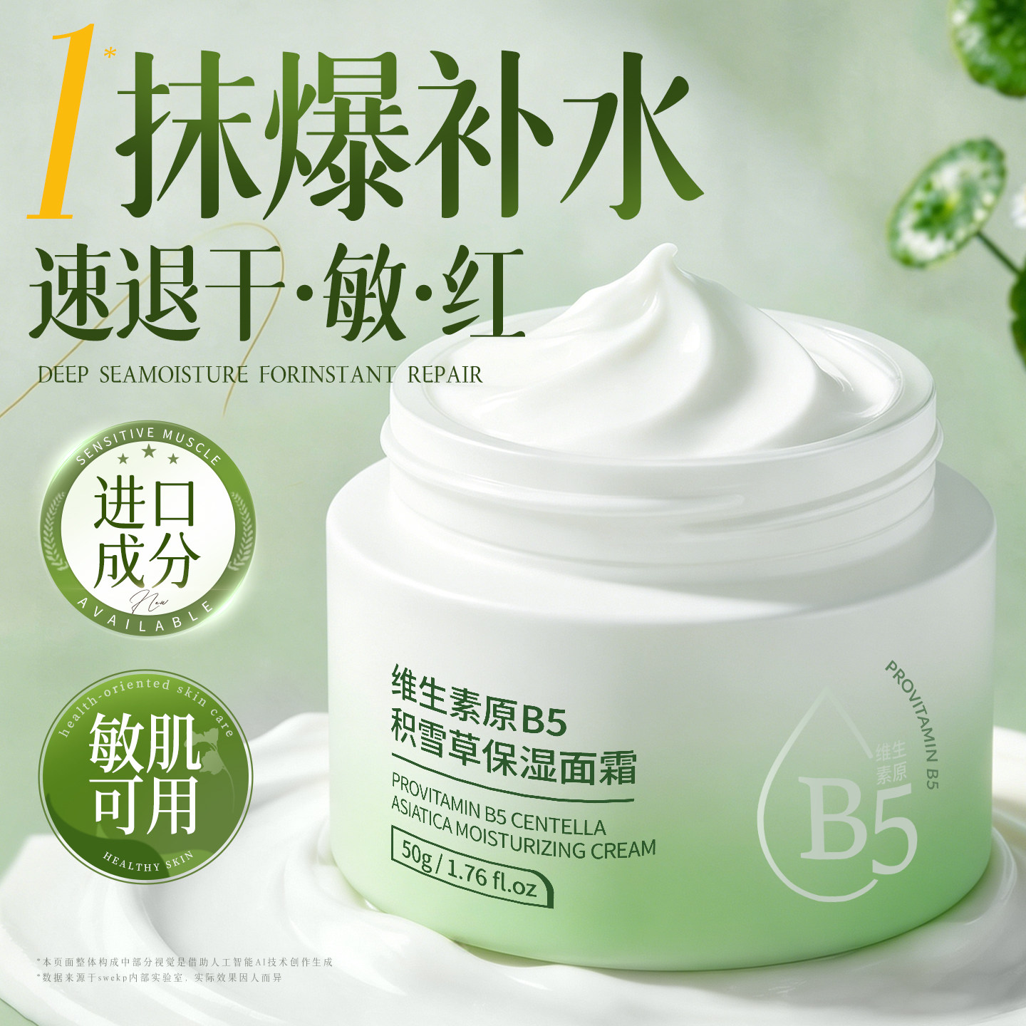 b5积雪草面霜高保湿补水滋润修复肌肤屏障受损修护官方正品旗舰店