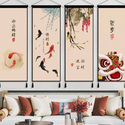 中式挂画墙布喜庆新年挂布客厅玄关布艺沙发背景墙装饰画背景挂毯