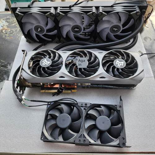 影驰RTX3090金属大师显卡改装一体式水冷风冷立体散热器没差降温
