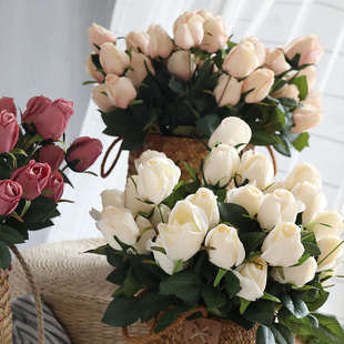 泰环 油画玫瑰花仿真花束家居摆件客厅装饰假花干花绢花插花摆设