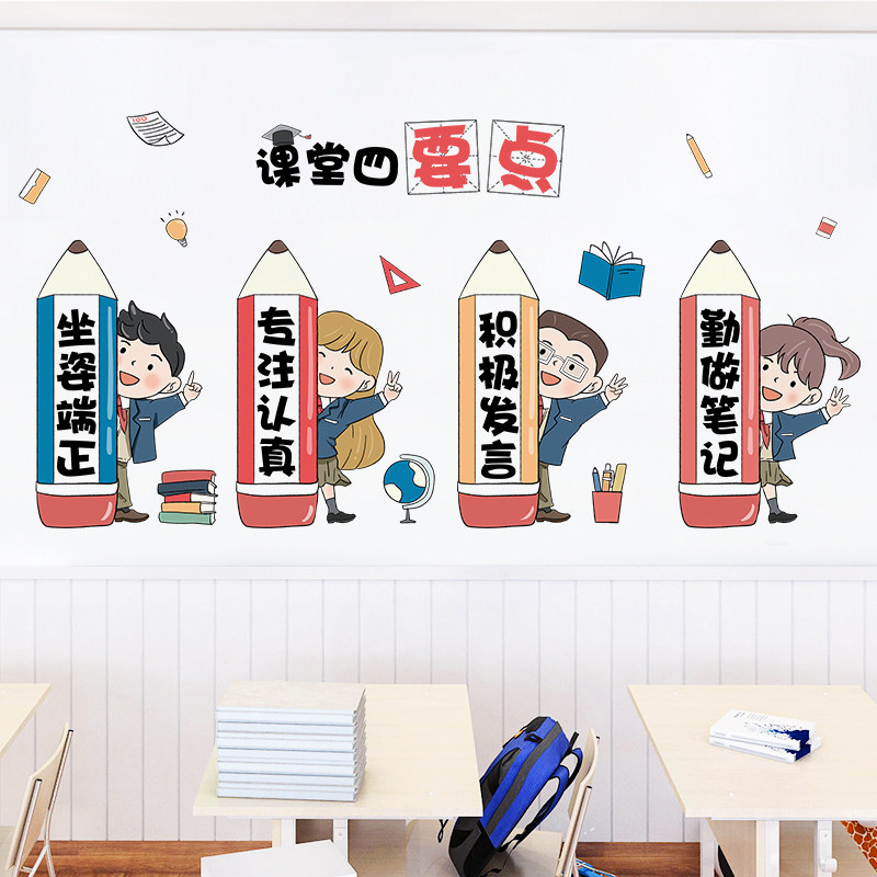 速发幼儿园区材布置角料励志墙自贴粘防水墙画一年级班级文化墙纸