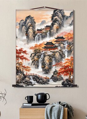速发仙堂背景无动物活物山口画仙家背景水堂亭子贴画装饰壁纸贴纸