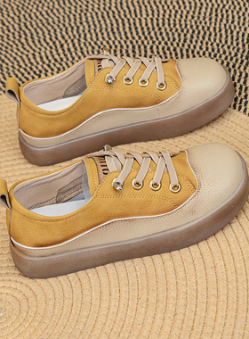 真皮复古小白鞋女2026新款春秋一脚蹬大码女鞋41-43软底孕妇鞋40