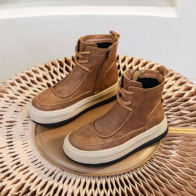 厚底软皮马丁靴女2025新款复古风