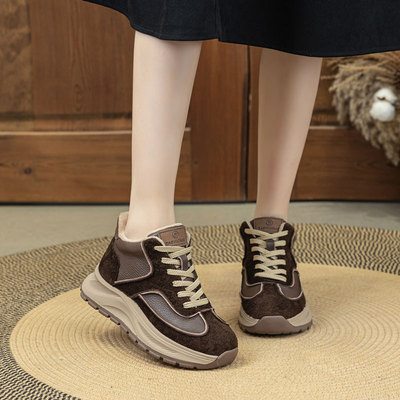 真皮高帮鞋女2025新款秋冬加绒鞋