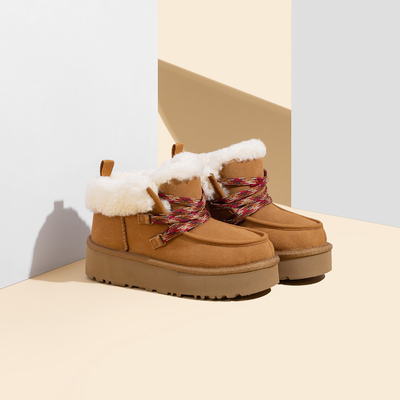 2025秋冬新款女鞋厚底雪地靴羊皮毛一体羊毛靴子增高冬季棉鞋桑坡