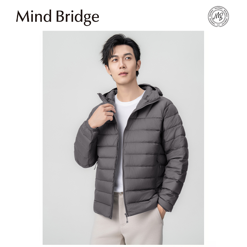 Mind Bridge秋季排骨羽绒服男女款连帽简约轻薄时尚保暖短款外套