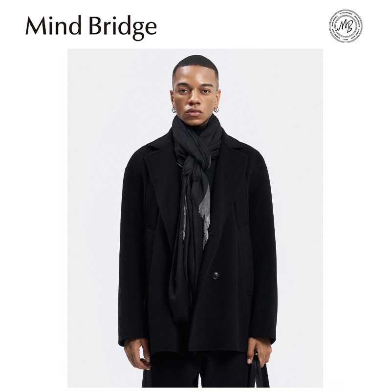 Mind Bridge2025秋冬季新款男士高级感羊毛混纺双排扣双面呢大衣,男装,毛呢大衣,淘宝优惠券,粉丝福利购,淘宝优惠卷