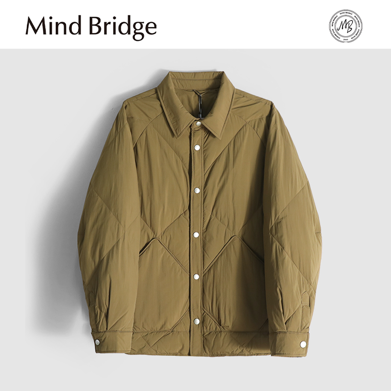 Mind Bridge2024秋冬季新款男士日系复古菱形格轻薄衬衫式羽绒服