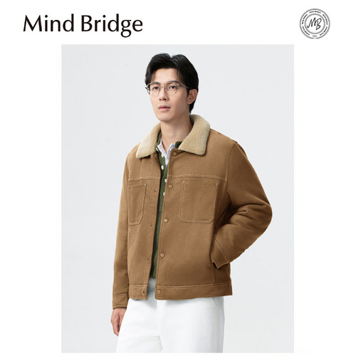 Mind Bridge仿麂皮绒夹克棉服男翻领秋冬韩版短款宽松羊羔绒外套