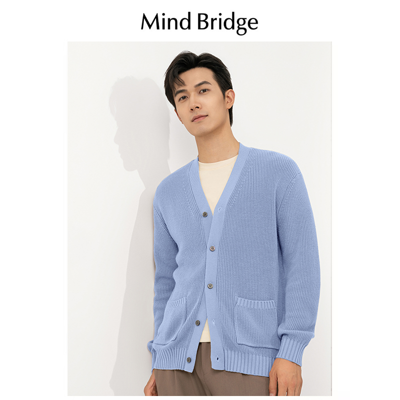 Mind Bridge羊毛衫男2024秋季新款纯色开衫休闲羊毛针织外套上衣