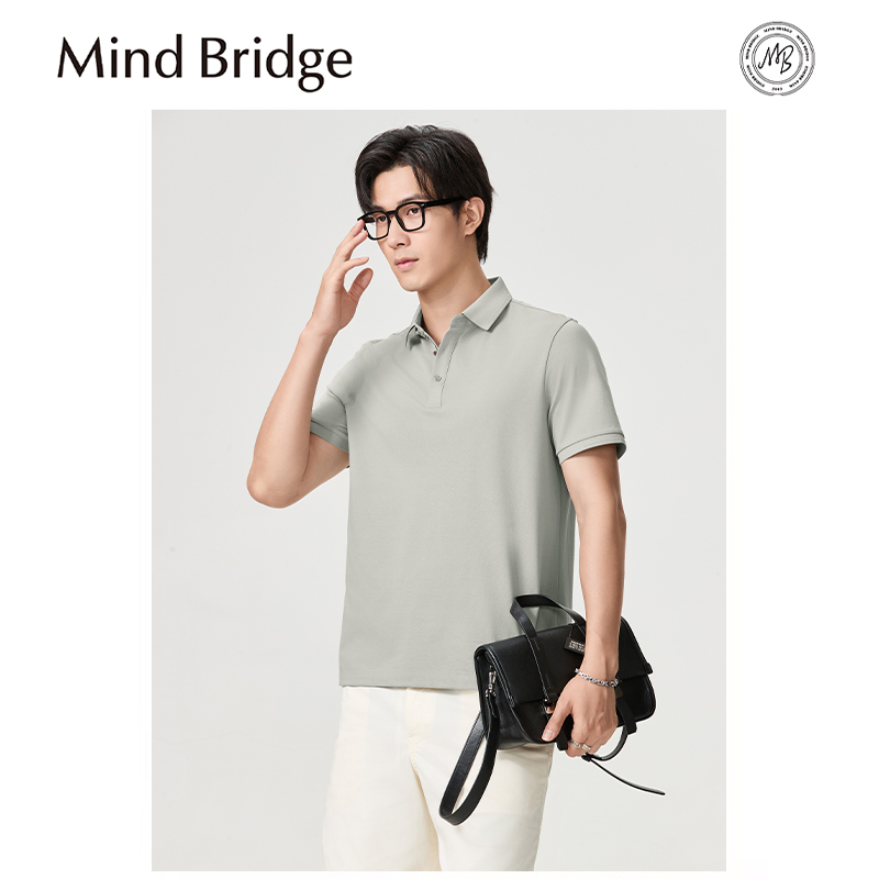 Mind Bridge2025夏季新款225g凉感透气棉混纺针织短袖T恤polo衫男