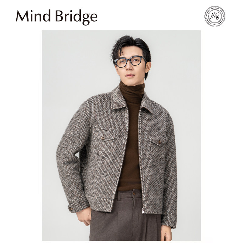 Mind Bridge2025秋冬新款男复古羊毛羊驼毛混纺短款双面毛呢大衣,男装,毛呢大衣,淘宝优惠券,粉丝福利购,淘宝优惠卷